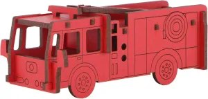 Little & Wood: Woodlet: Medium - Fire Engine - Red, 3D Wooden Kit-Set, Rescue Emergency Vehicle Puzzle, Easy Assembly Model, Pop Build Fun, Ages 6 