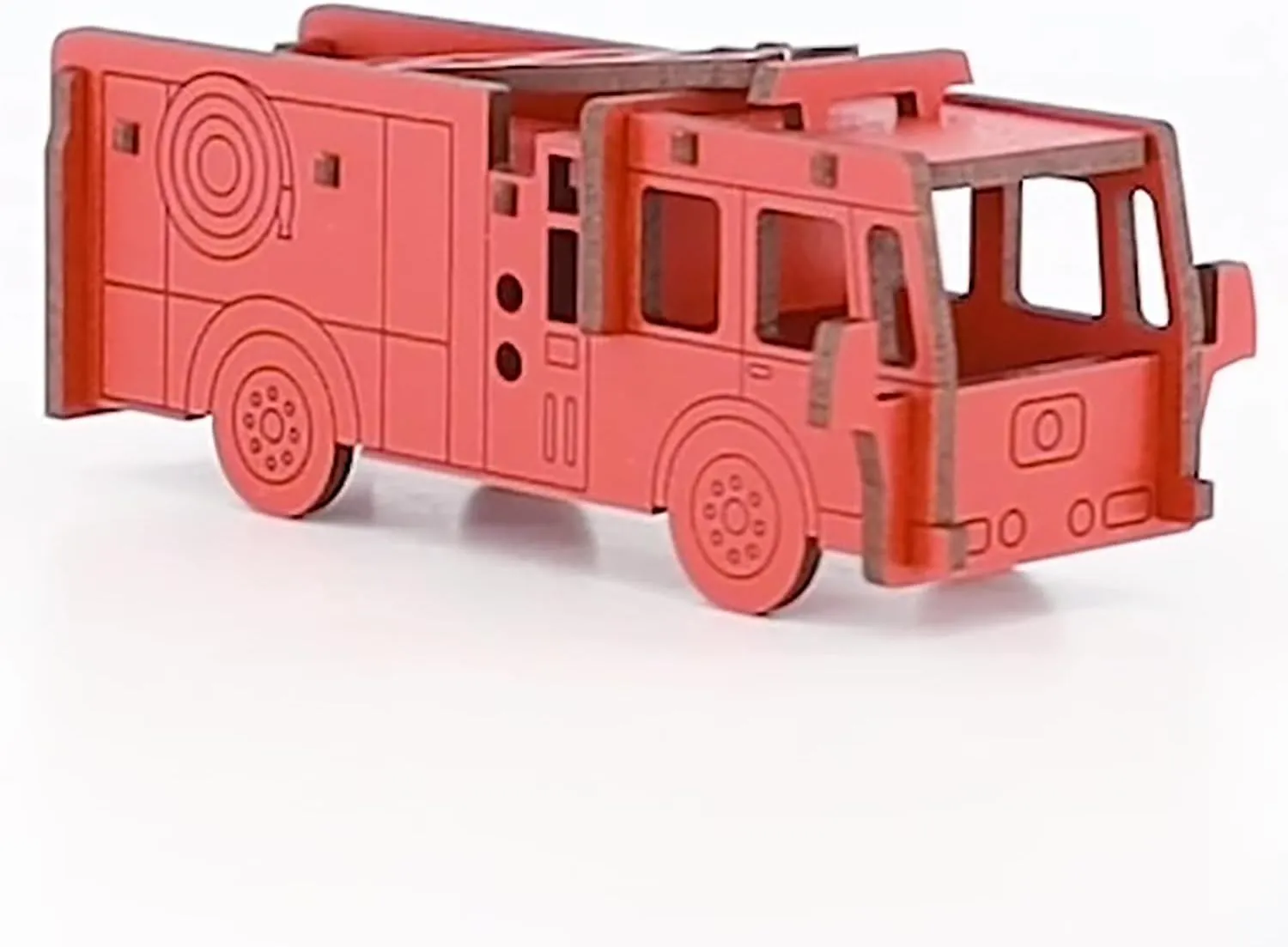 Little & Wood: Woodlet: Medium - Fire Engine - Red, 3D Wooden Kit-Set, Rescue Emergency Vehicle Puzzle, Easy Assembly Model, Pop Build Fun, Ages 6 