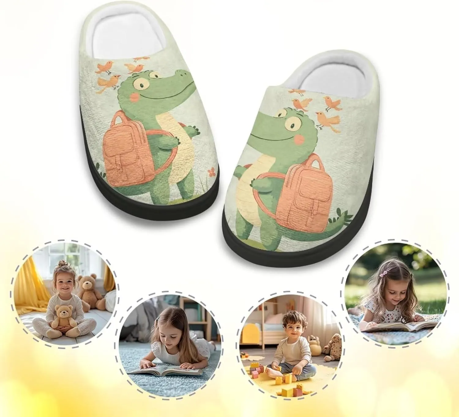 Little Kids Boys Girls House Slippers Soft Cotton Indoor Shoes Lightweight Fuzzy Winter Slippers for Walking Size 9-15 Black Sole