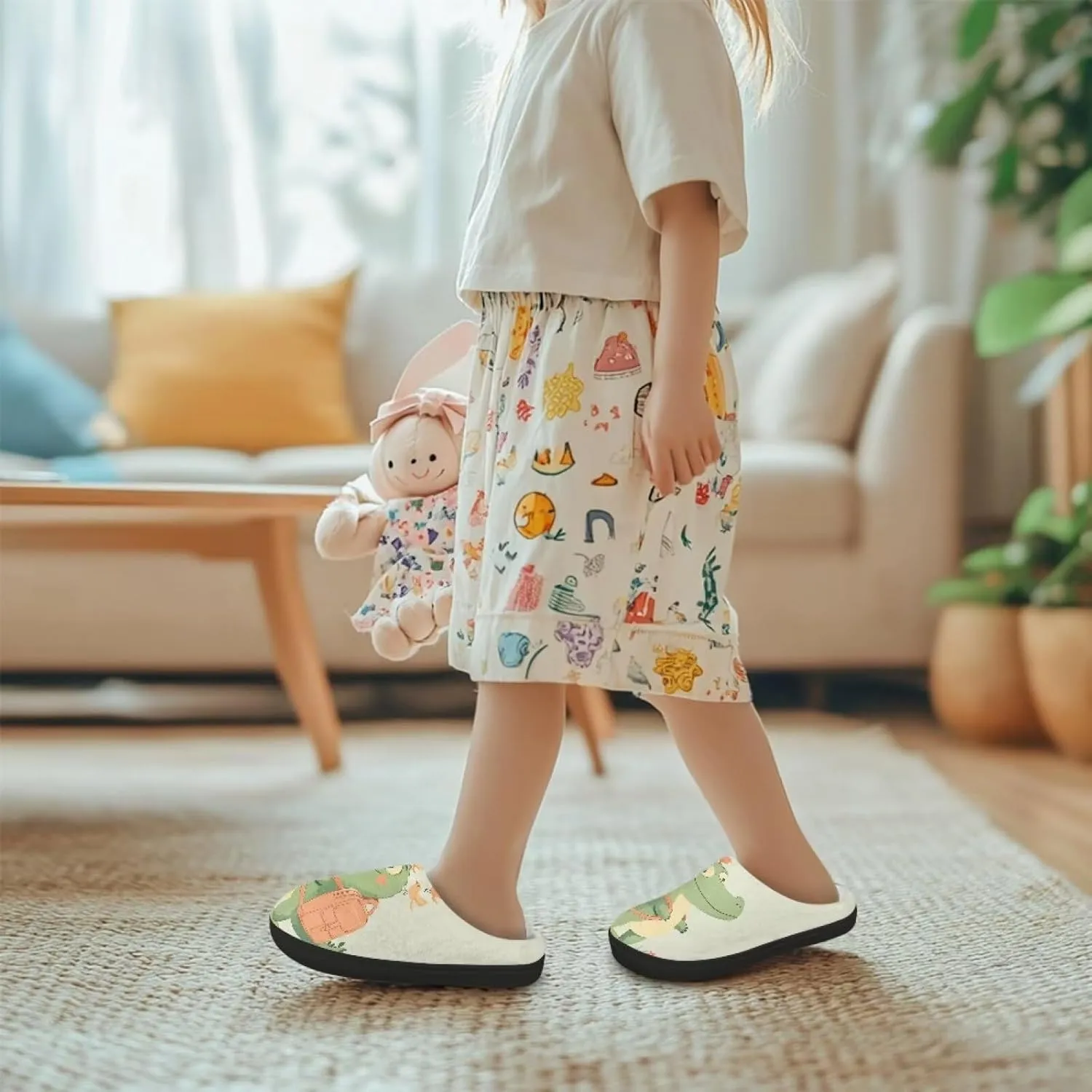 Little Kids Boys Girls House Slippers Soft Cotton Indoor Shoes Lightweight Fuzzy Winter Slippers for Walking Size 9-15 Black Sole