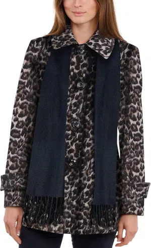 LONDON FOG Women's Single-Breasted Wool Coat with Scarf