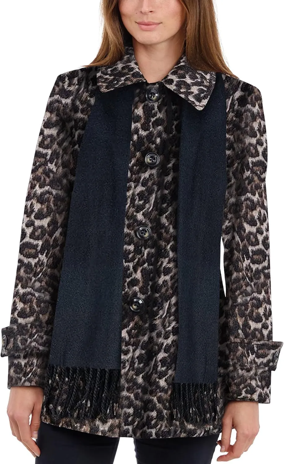 LONDON FOG Women's Single-Breasted Wool Coat with Scarf