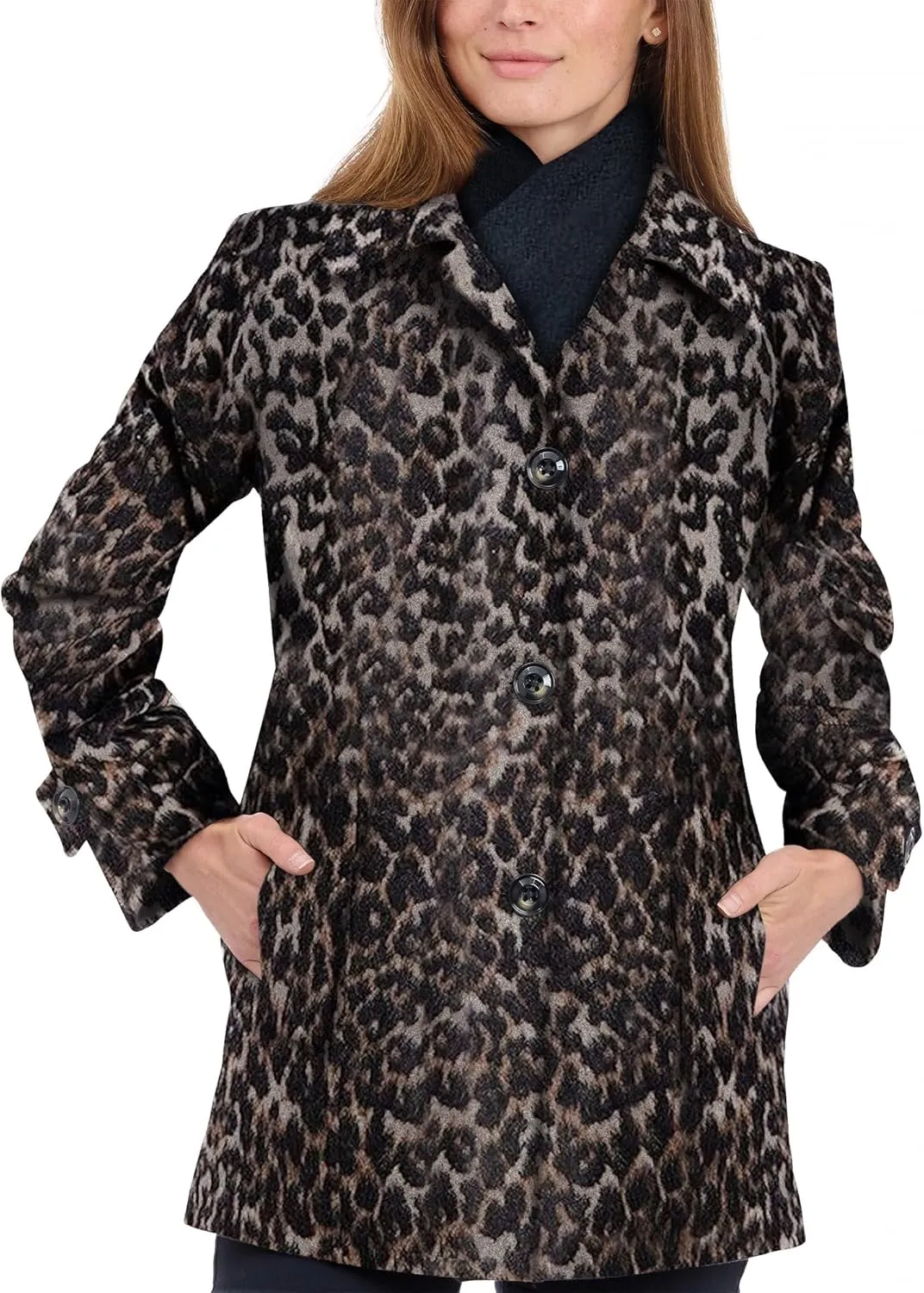 LONDON FOG Women's Single-Breasted Wool Coat with Scarf