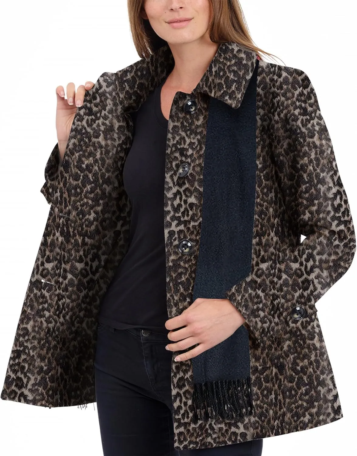 LONDON FOG Women's Single-Breasted Wool Coat with Scarf