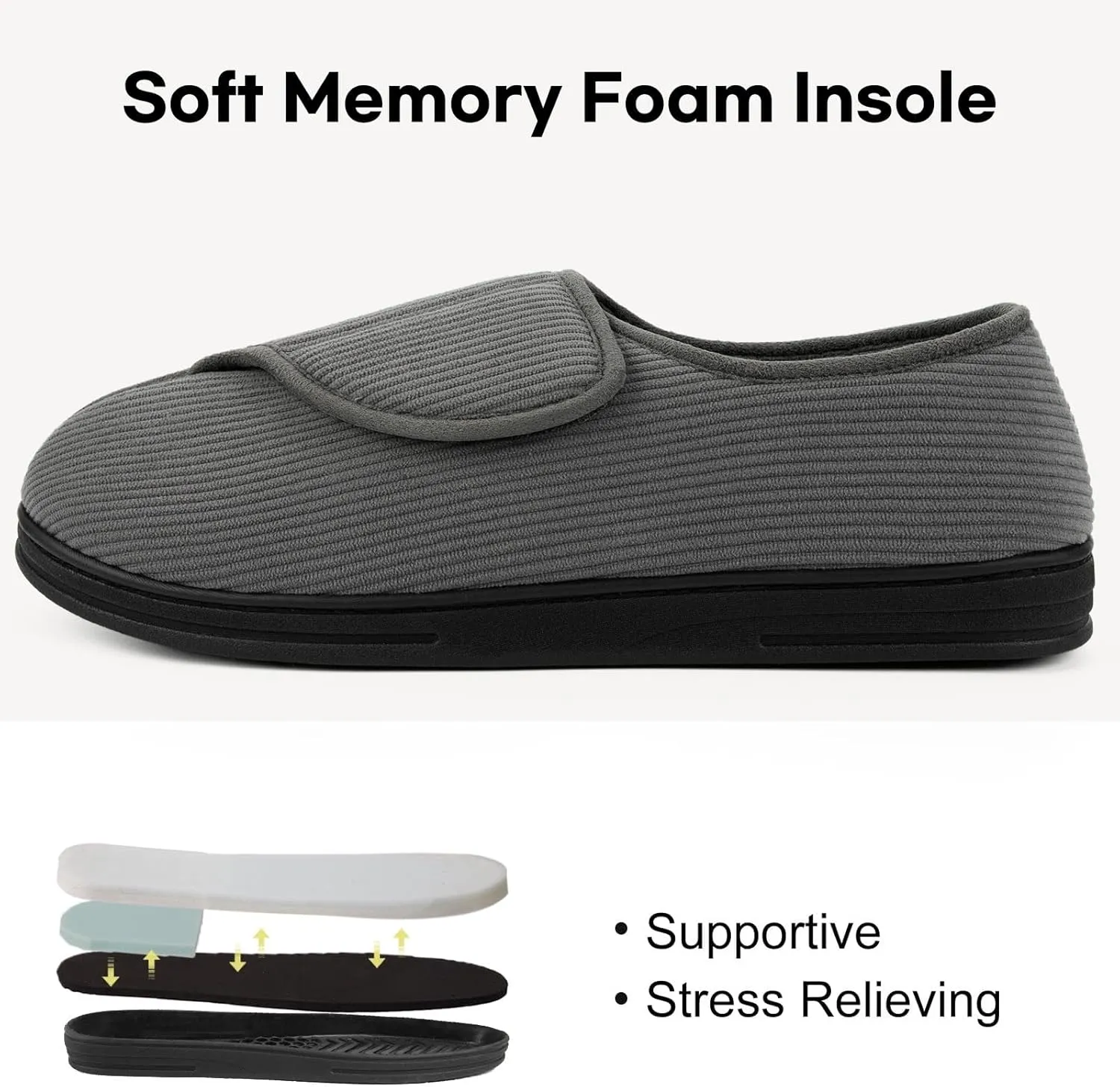 LongBay Men's Memory Foam Diabetic Slippers Comfy Warm Plush Fleece Arthritis Edema Swollen House Shoes