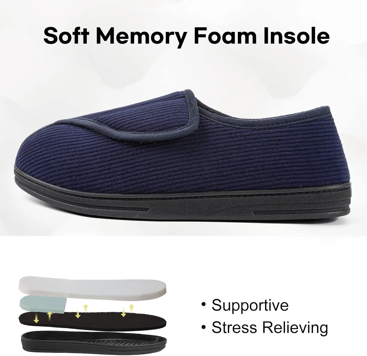 LongBay Men's Memory Foam Diabetic Slippers Comfy Warm Plush Fleece Arthritis Edema Swollen House Shoes