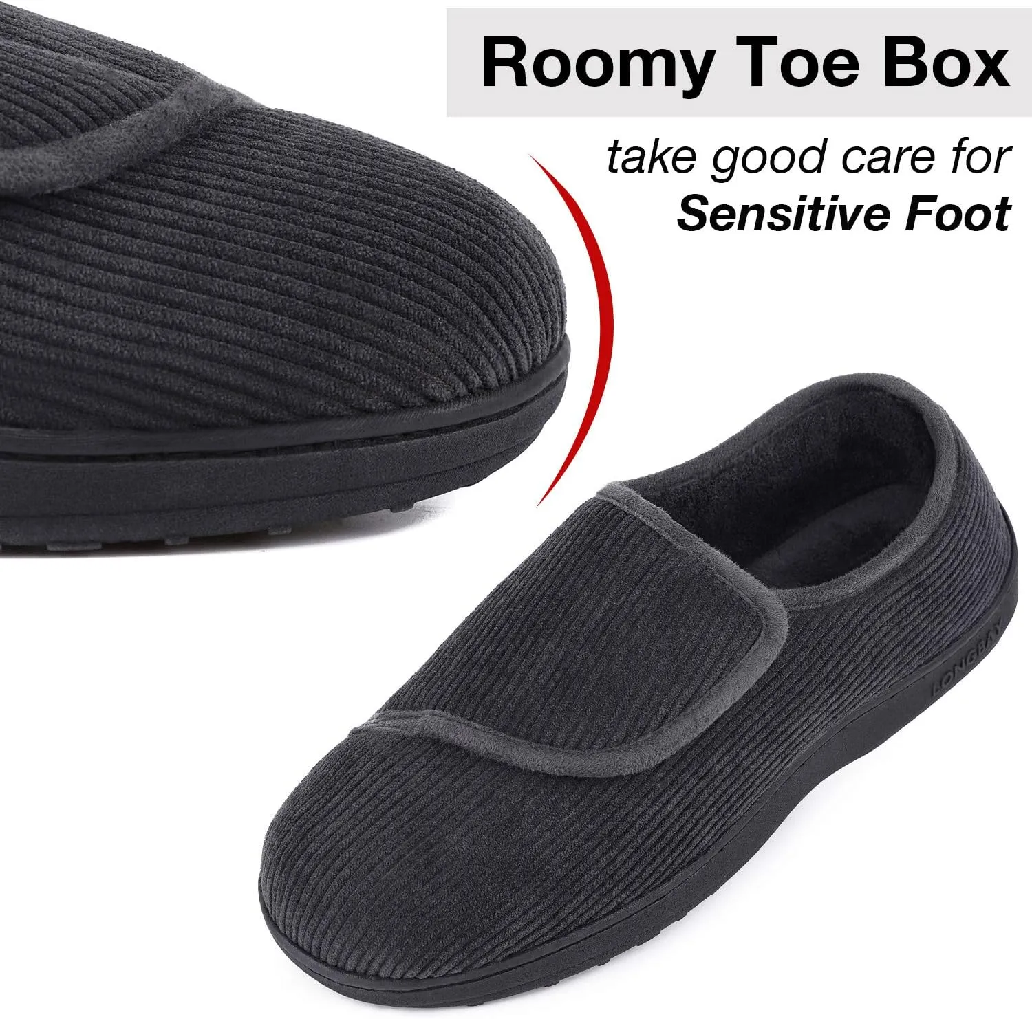 LongBay Men's Memory Foam Diabetic Slippers Comfy Warm Plush Fleece Arthritis Edema Swollen House Shoes