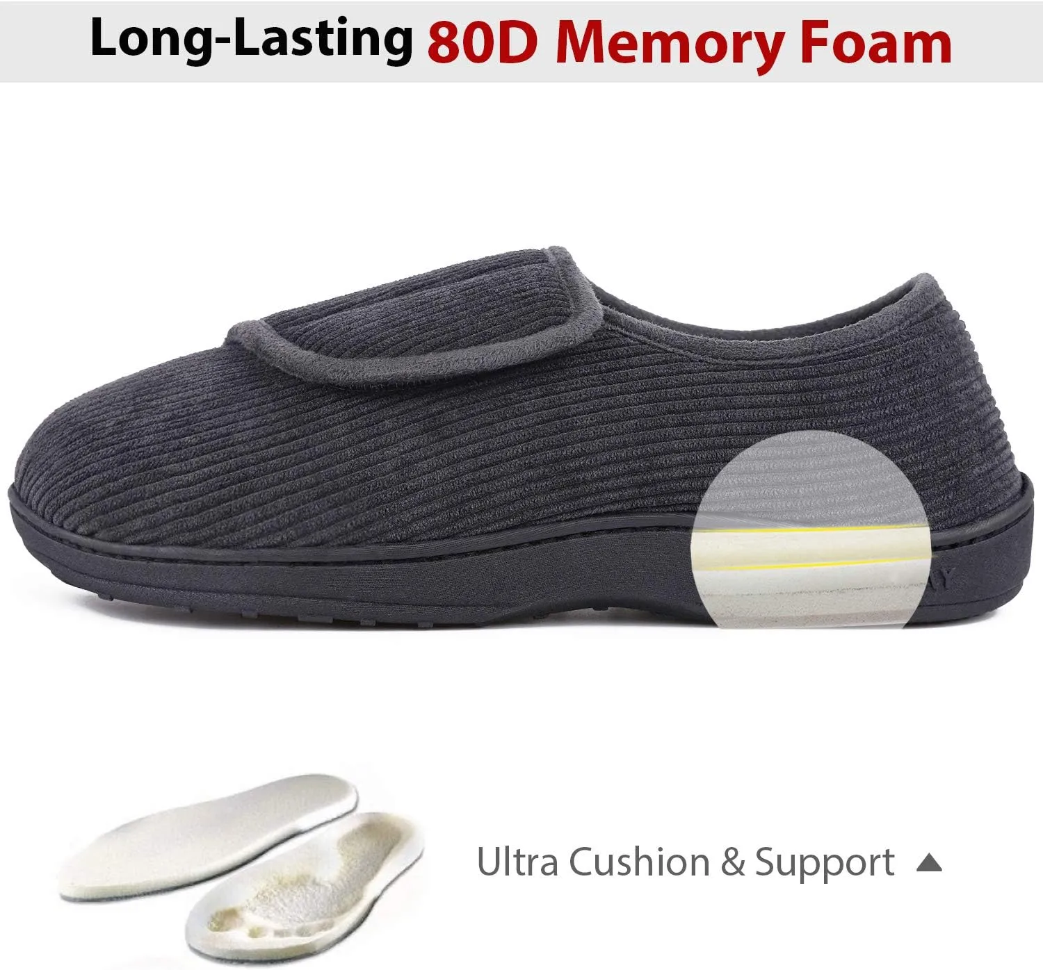 LongBay Men's Memory Foam Diabetic Slippers Comfy Warm Plush Fleece Arthritis Edema Swollen House Shoes