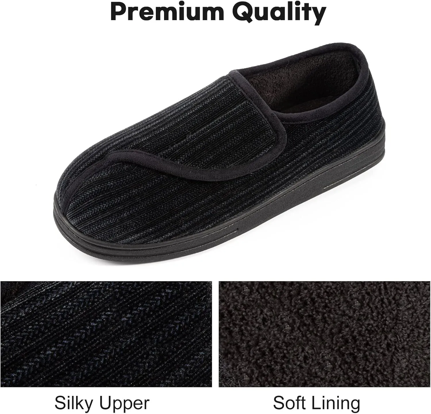 LongBay Men's Memory Foam Diabetic Slippers Comfy Warm Plush Fleece Arthritis Edema Swollen House Shoes