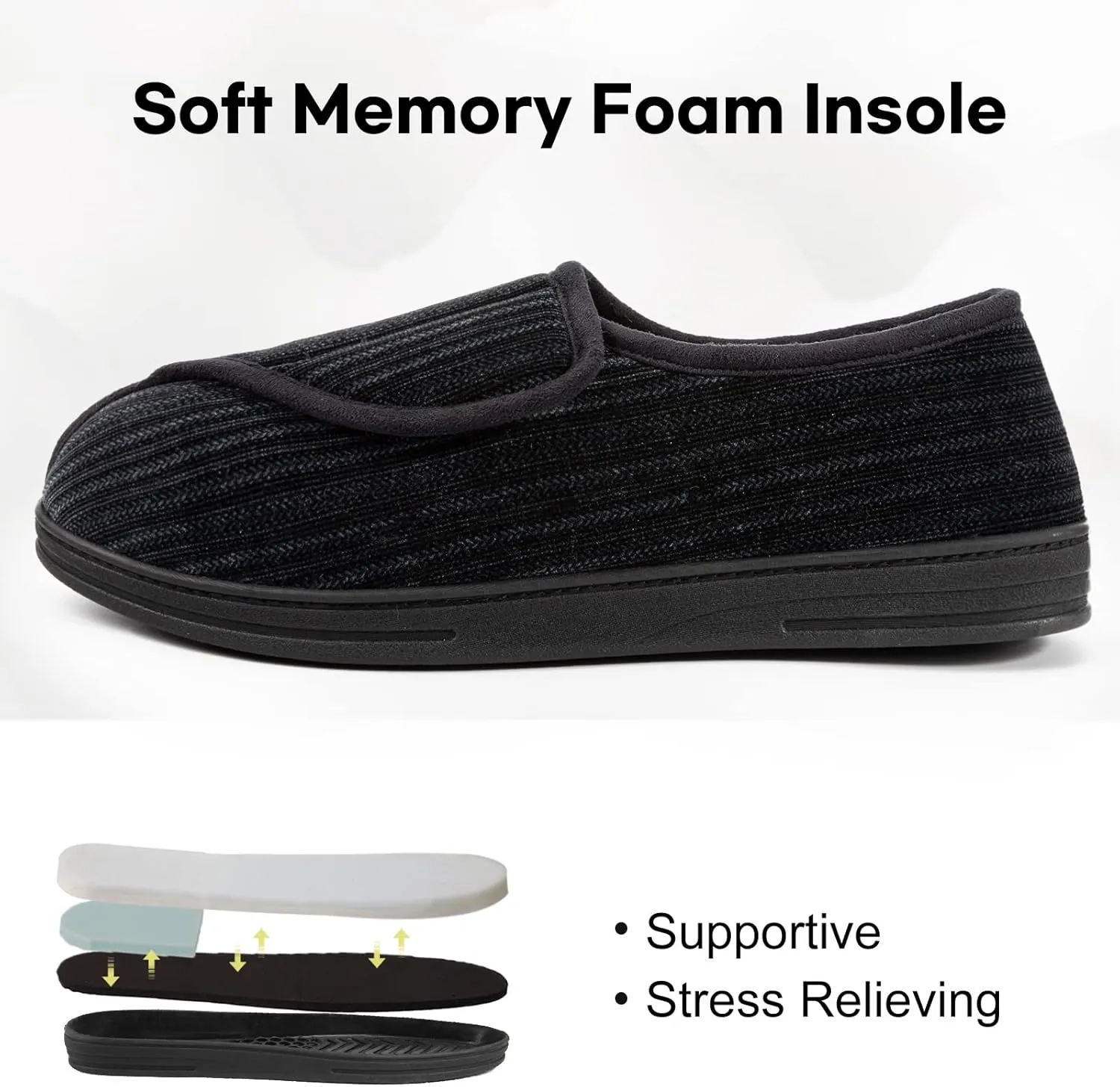 LongBay Men's Memory Foam Diabetic Slippers Comfy Warm Plush Fleece Arthritis Edema Swollen House Shoes
