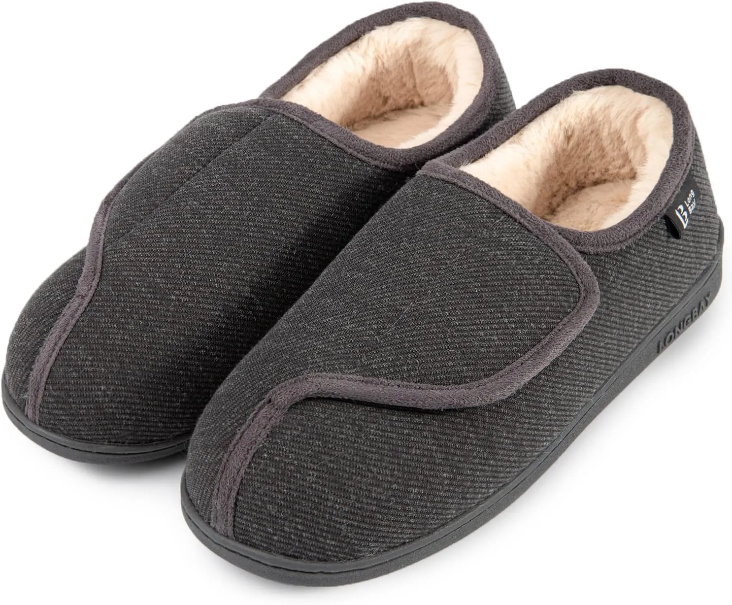 LongBay Womens Adjustable Slippers Memory Foam Cozy Wide Diabetic House Shoes Edema Orthopedic Neuropathy Indoor Outdoor