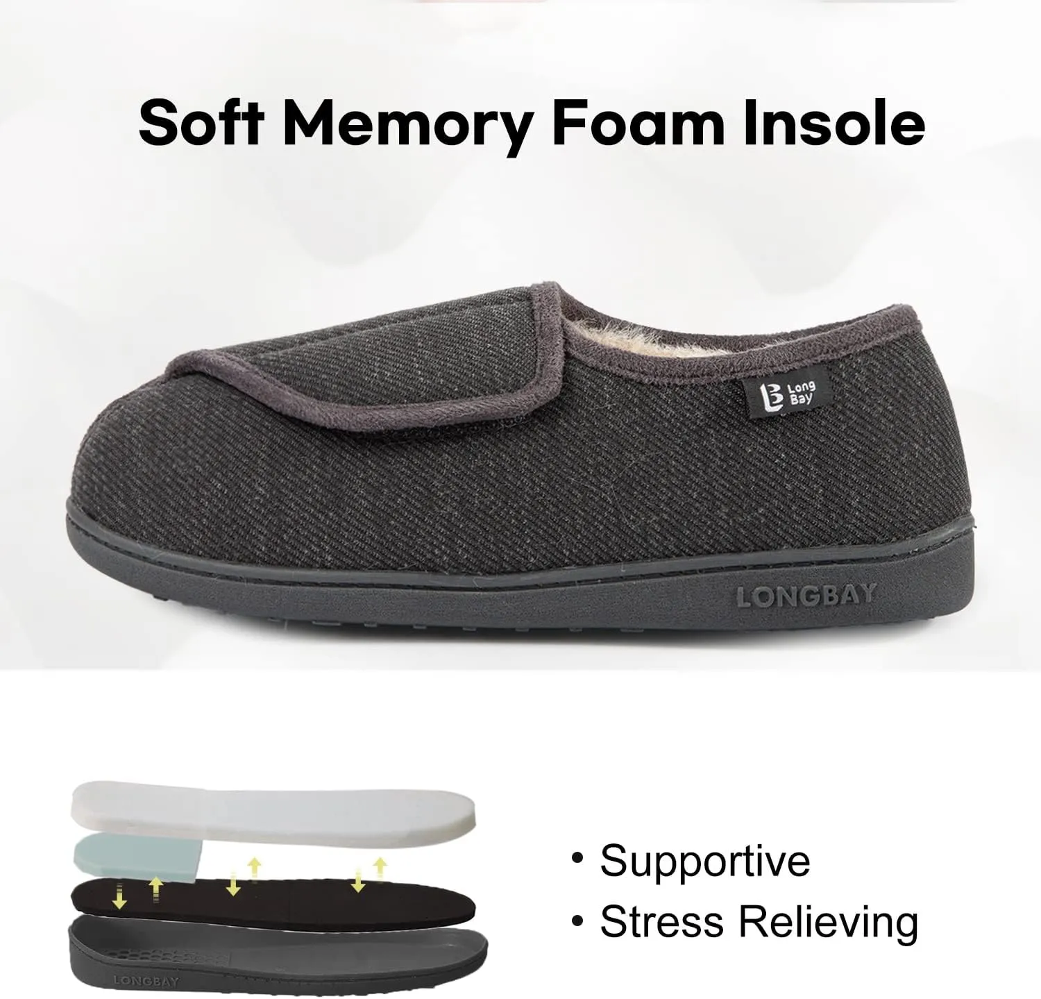 LongBay Womens Adjustable Slippers Memory Foam Cozy Wide Diabetic House Shoes Edema Orthopedic Neuropathy Indoor Outdoor