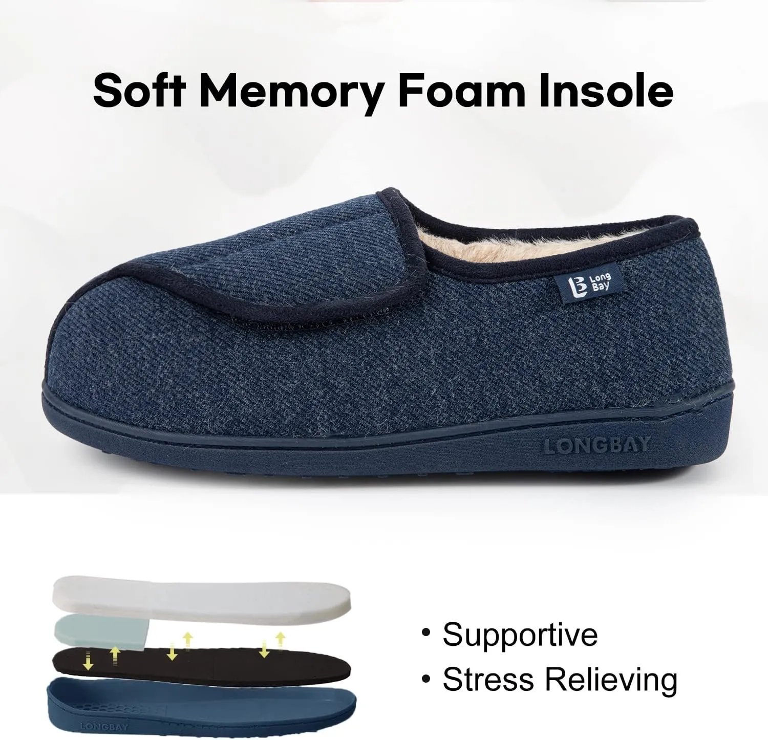 LongBay Womens Adjustable Slippers Memory Foam Cozy Wide Diabetic House Shoes Edema Orthopedic Neuropathy Indoor Outdoor