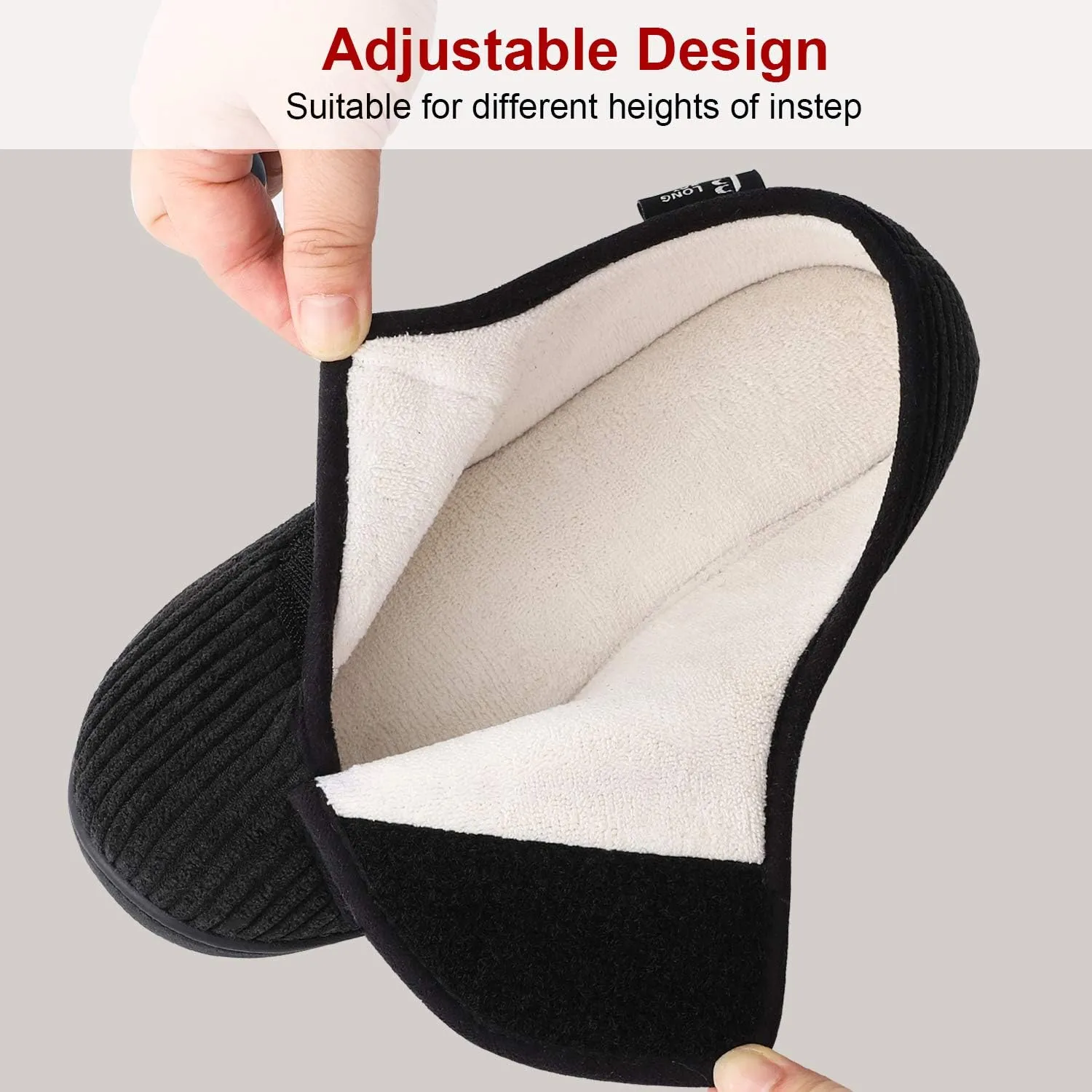 LongBay Womens Adjustable Slippers Memory Foam Cozy Wide Diabetic House Shoes Edema Orthopedic Neuropathy Indoor Outdoor