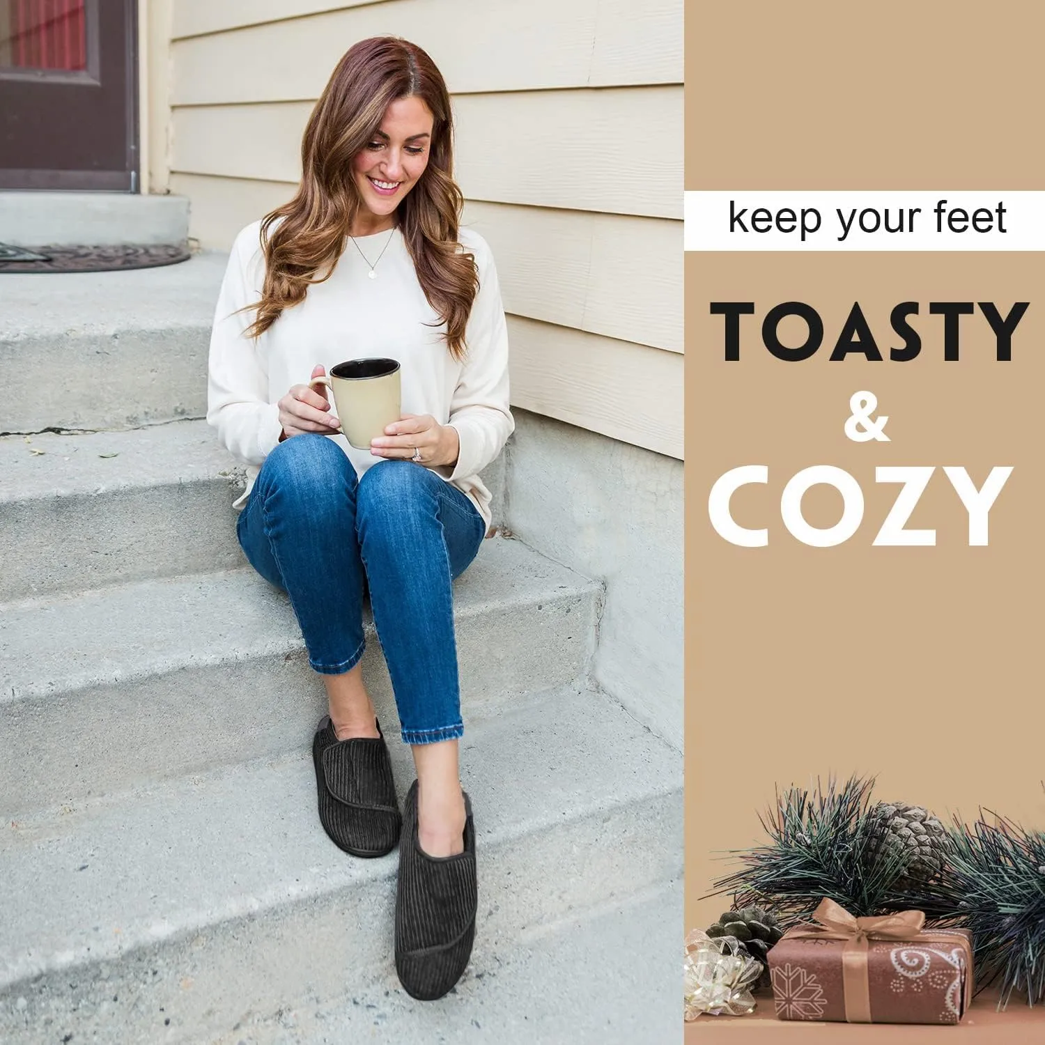 LongBay Womens Adjustable Slippers Memory Foam Cozy Wide Diabetic House Shoes Edema Orthopedic Neuropathy Indoor Outdoor