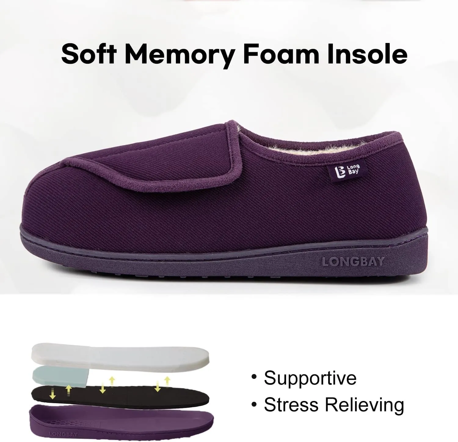 LongBay Womens Adjustable Slippers Memory Foam Cozy Wide Diabetic House Shoes Edema Orthopedic Neuropathy Indoor Outdoor