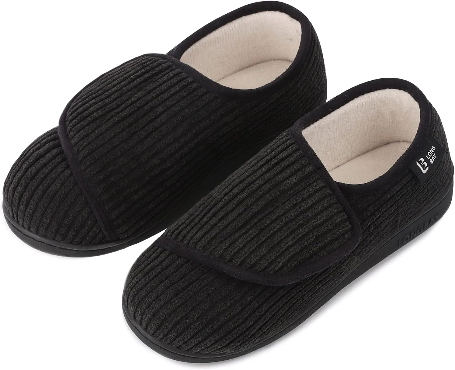 LongBay Womens Adjustable Slippers Memory Foam Cozy Wide Diabetic House Shoes Edema Orthopedic Neuropathy Indoor Outdoor