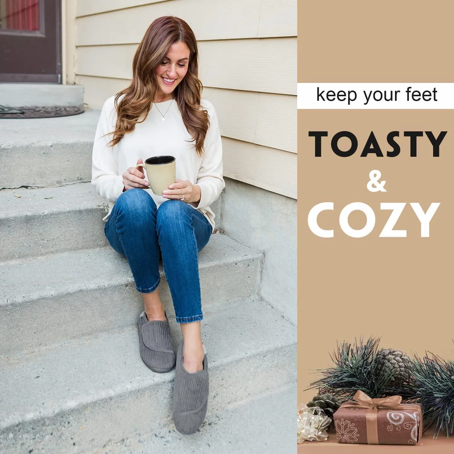 LongBay Womens Adjustable Slippers Memory Foam Cozy Wide Diabetic House Shoes Edema Orthopedic Neuropathy Indoor Outdoor