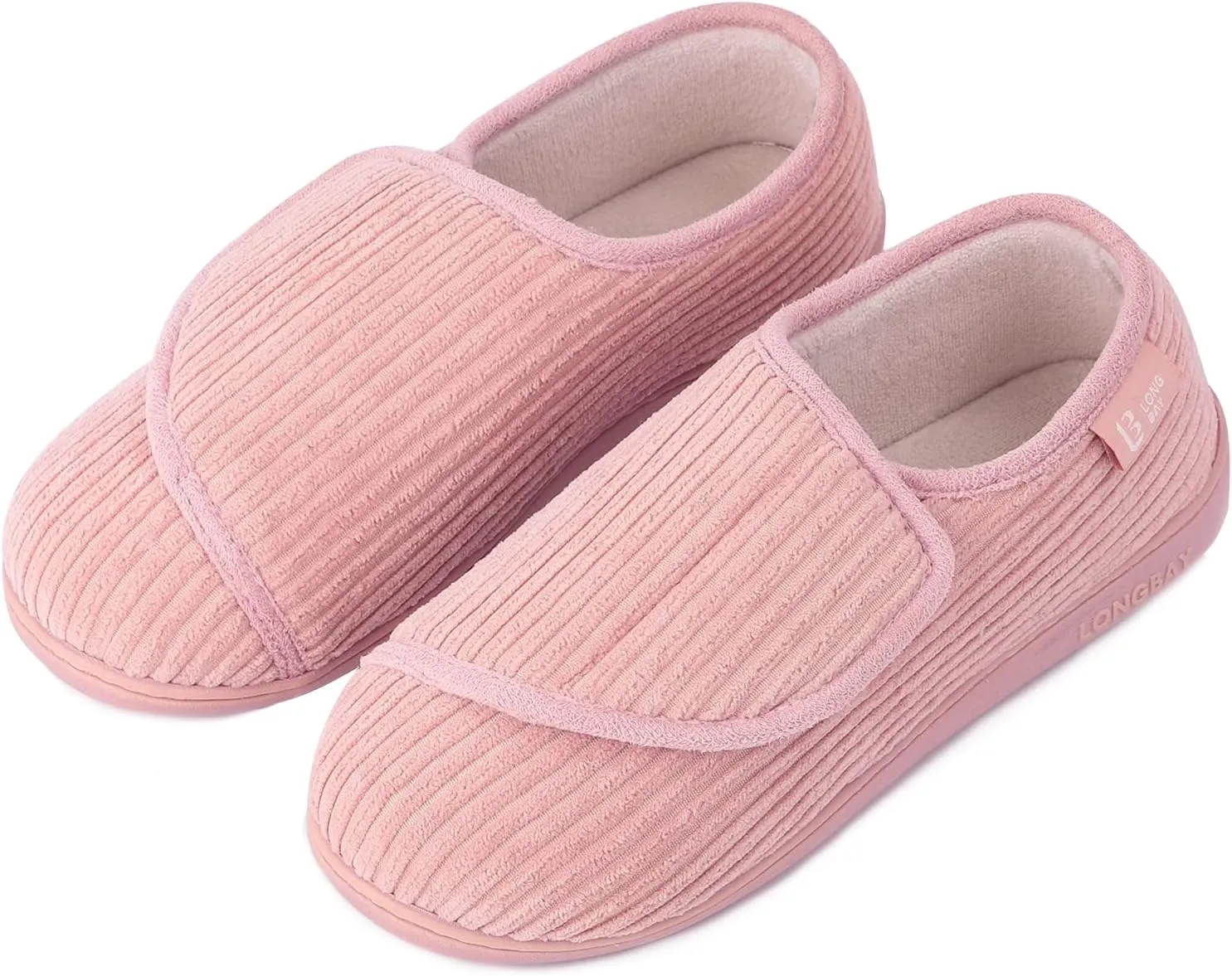 LongBay Womens Adjustable Slippers Memory Foam Cozy Wide Diabetic House Shoes Edema Orthopedic Neuropathy Indoor Outdoor