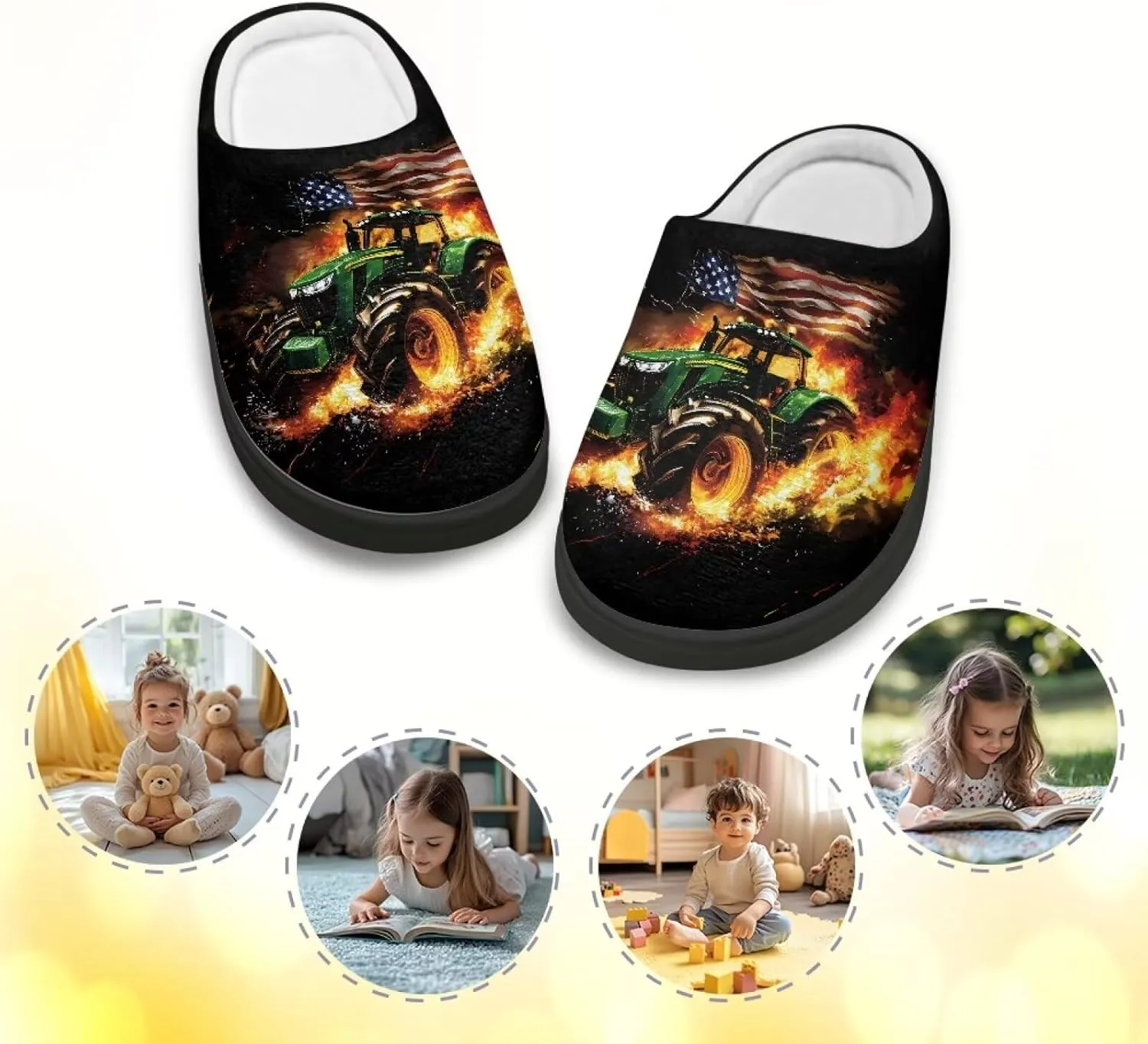 Lotusorchid Kids House Slipper for Boys Girls, Cozy Warm Boys Sleep Slippers with Rubber Sole, Closed Toe Slip On Bedroom Slippers
