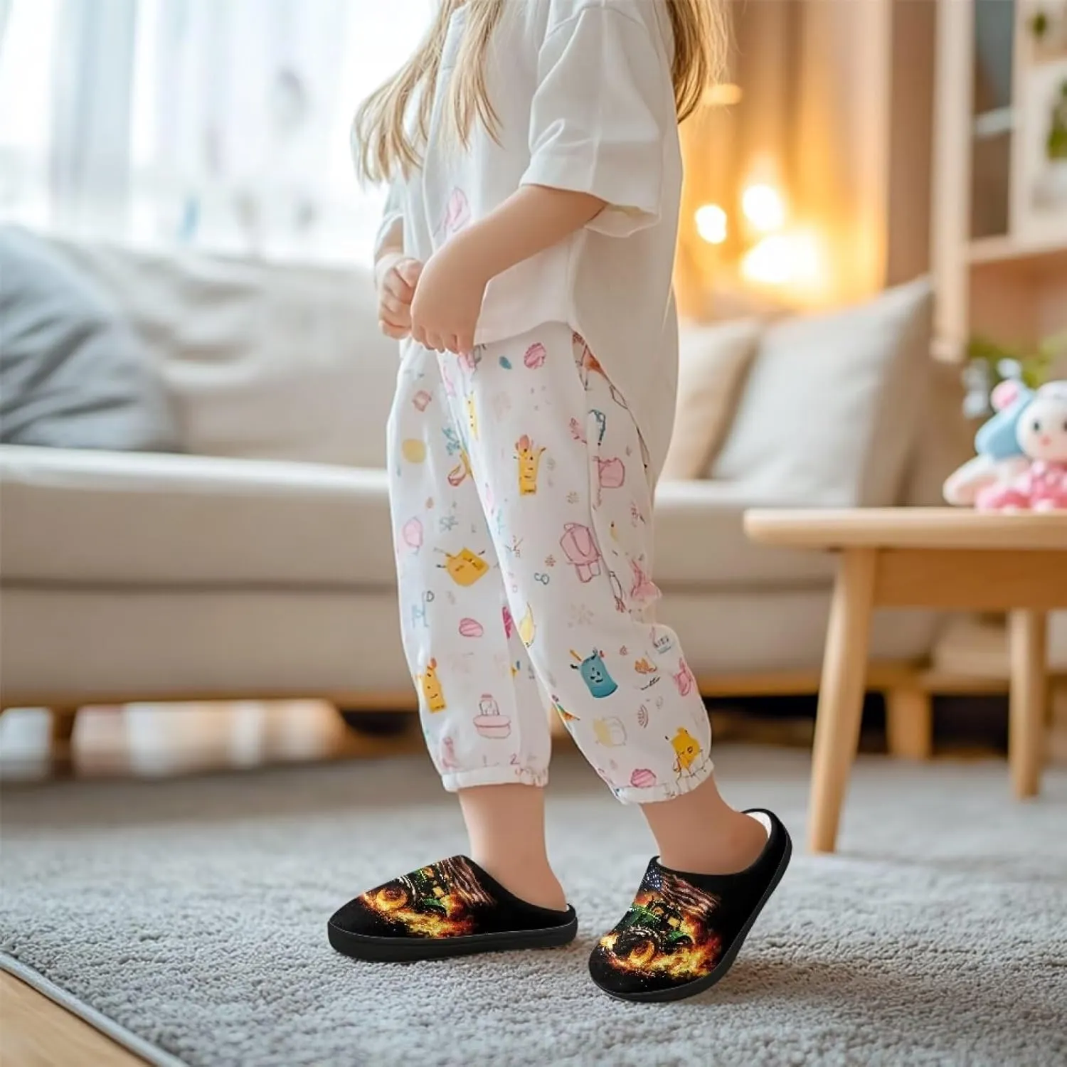 Lotusorchid Kids House Slipper for Boys Girls, Cozy Warm Boys Sleep Slippers with Rubber Sole, Closed Toe Slip On Bedroom Slippers