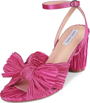 Lovee Cosee Women's Bow Knot Heeled Sandals Pleated Open Toe Ankle Strap Chunky Heels for Bride Wedding