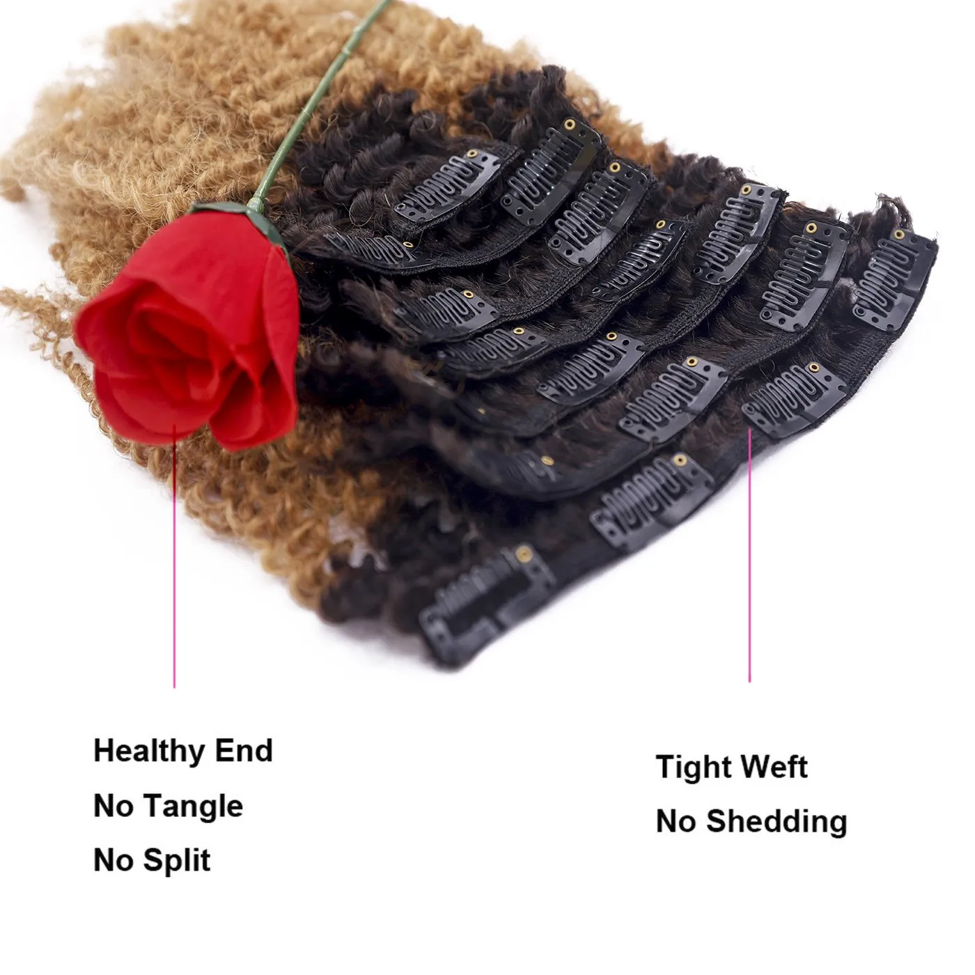 Loxxy Afro Curly Clip in Extensions Thick 100% Virgin Remy Human Hair 4B 4C Natural Black 7 Pieces with 17 Clips 120g per Set (14Inch, AC Ombre #1B/27)