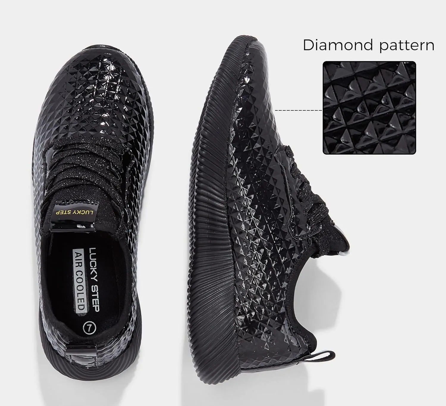 LUCKY STEP Women's Metallic Fashion Sneaker Leatherette Studded Jogger Lightweight Casual Walking Shoes