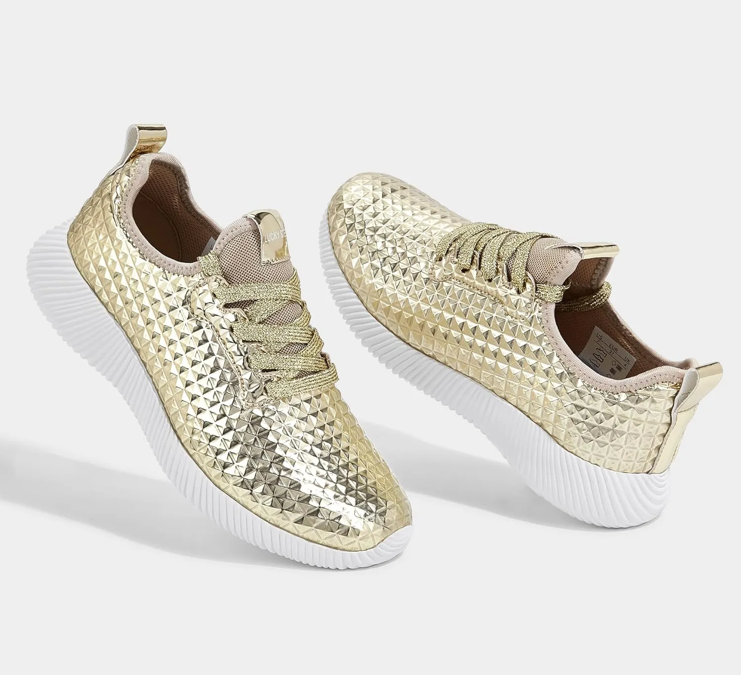 LUCKY STEP Women's Metallic Fashion Sneaker Leatherette Studded Jogger Lightweight Casual Walking Shoes