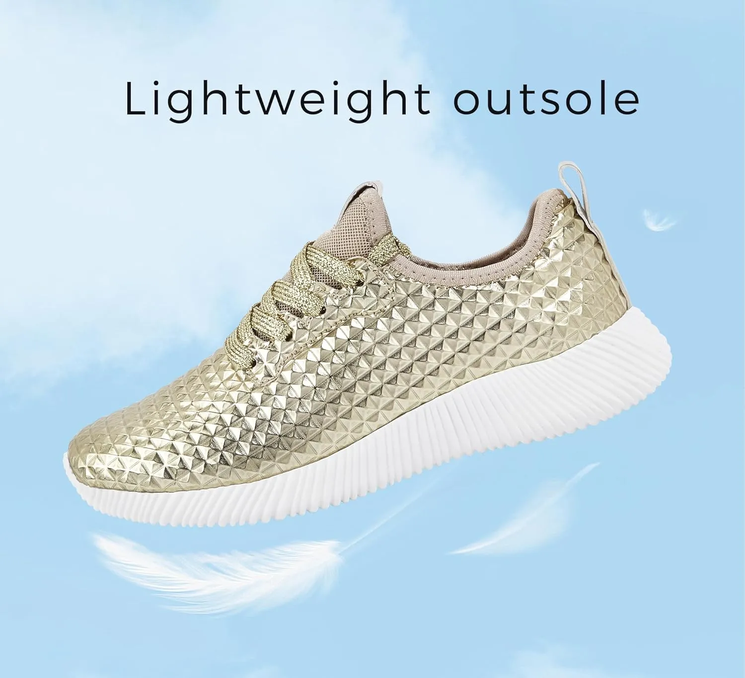 LUCKY STEP Women's Metallic Fashion Sneaker Leatherette Studded Jogger Lightweight Casual Walking Shoes