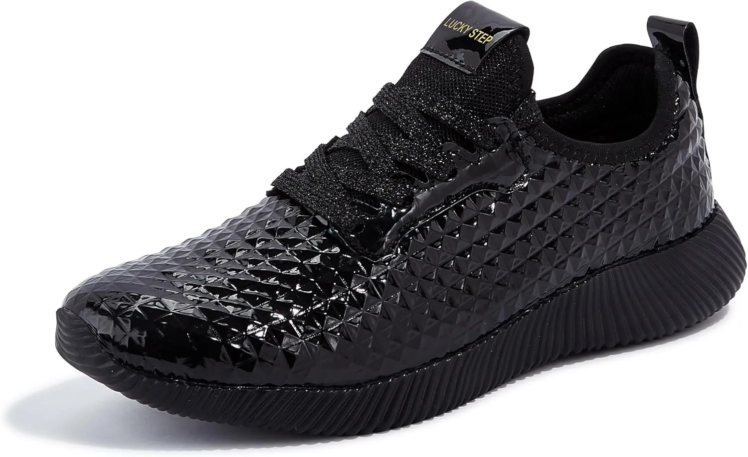 LUCKY STEP Women's Metallic Fashion Sneaker Leatherette Studded Jogger Lightweight Casual Walking Shoes