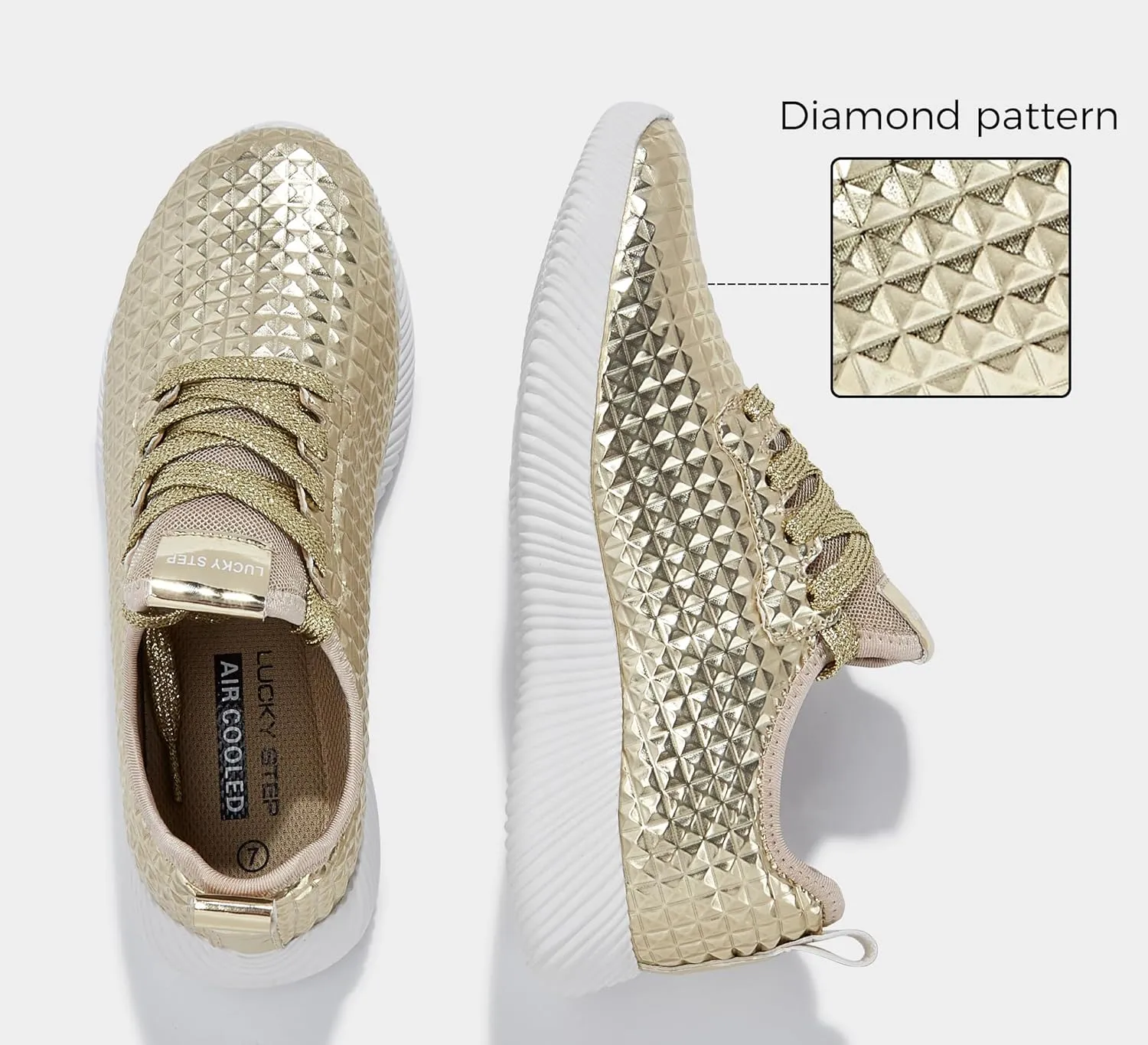 LUCKY STEP Women's Metallic Fashion Sneaker Leatherette Studded Jogger Lightweight Casual Walking Shoes