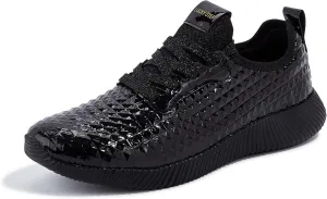 LUCKY STEP Women's Metallic Fashion Sneaker Leatherette Studded Jogger Lightweight Casual Walking Shoes
