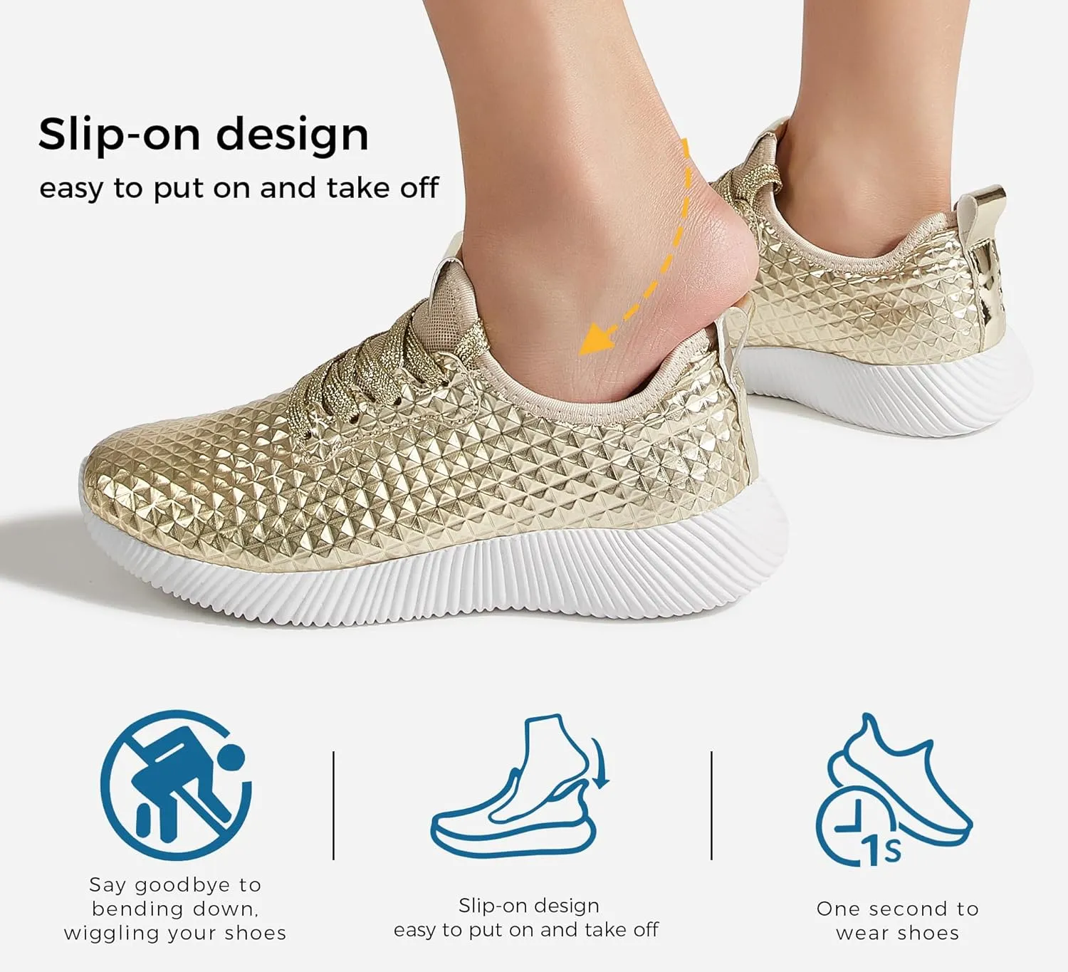 LUCKY STEP Women's Metallic Fashion Sneaker Leatherette Studded Jogger Lightweight Casual Walking Shoes