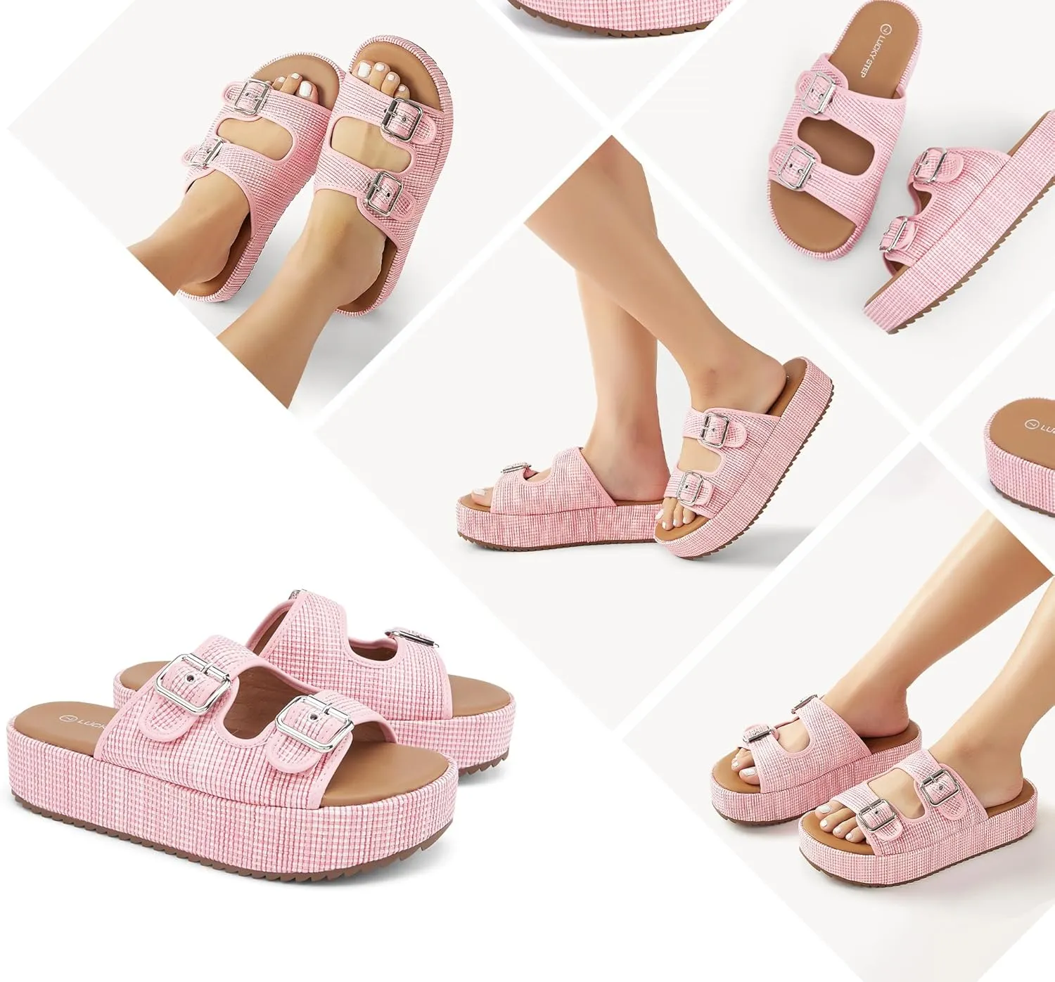 LUCKY STEP Women's Platform Slide Sandals Braided Adjustable Strap Flat Open Toe Summer Casual Shoes Beach Outdoor Wedge Woven Slipper