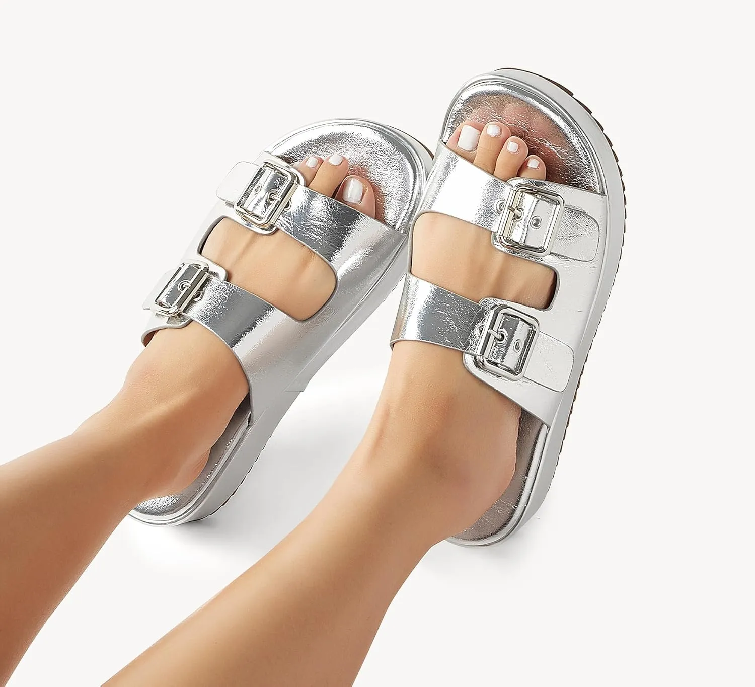LUCKY STEP Women's Platform Slide Sandals Braided Adjustable Strap Flat Open Toe Summer Casual Shoes Beach Outdoor Wedge Woven Slipper