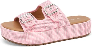 LUCKY STEP Women's Platform Slide Sandals Braided Adjustable Strap Flat Open Toe Summer Casual Shoes Beach Outdoor Wedge Woven Slipper