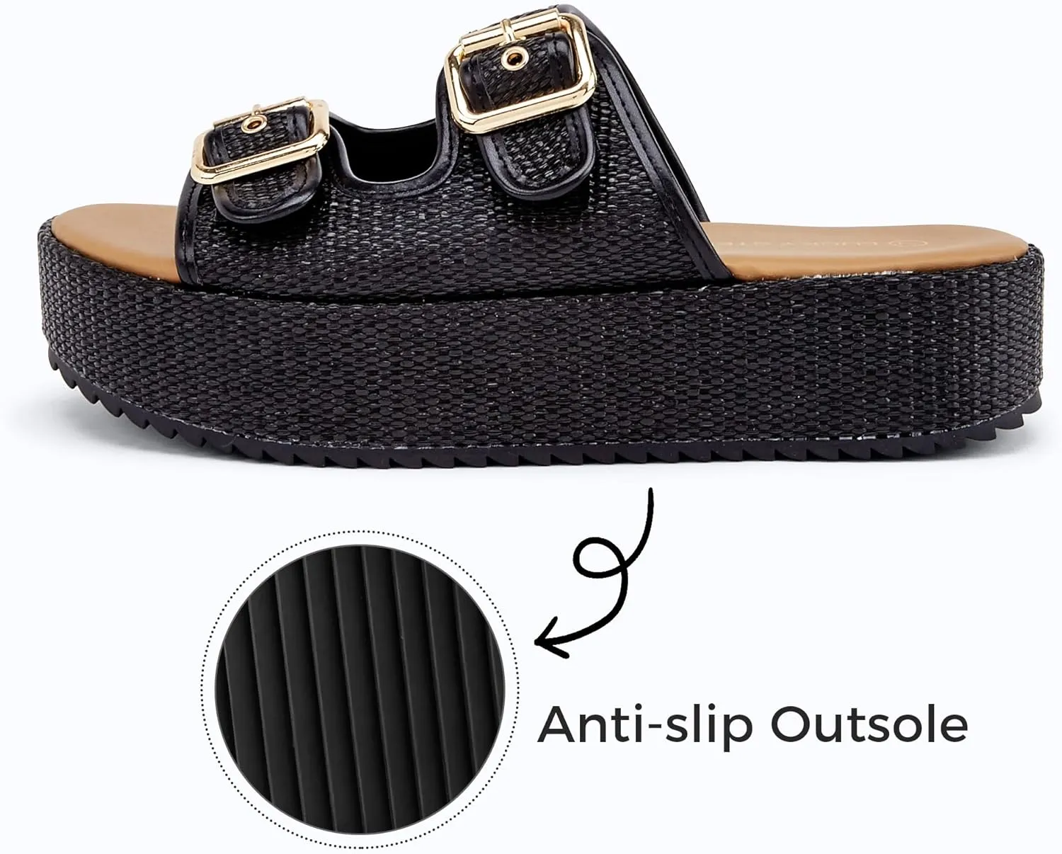 LUCKY STEP Women's Platform Slide Sandals Braided Adjustable Strap Flat Open Toe Summer Casual Shoes Beach Outdoor Wedge Woven Slipper