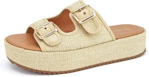 LUCKY STEP Women's Platform Slide Sandals Braided Adjustable Strap Flat Open Toe Summer Casual Shoes Beach Outdoor Wedge Woven Slipper