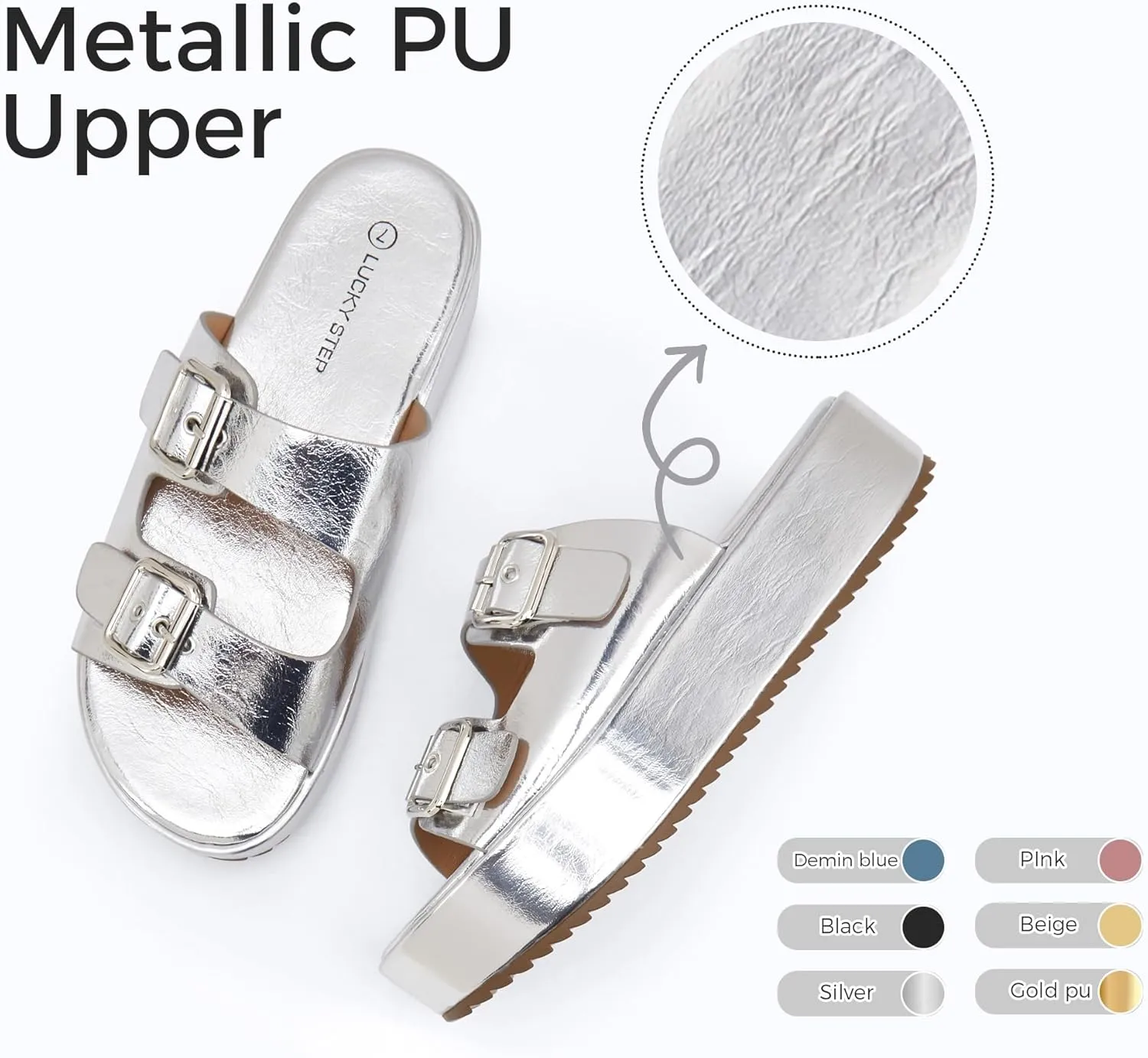 LUCKY STEP Women's Platform Slide Sandals Braided Adjustable Strap Flat Open Toe Summer Casual Shoes Beach Outdoor Wedge Woven Slipper