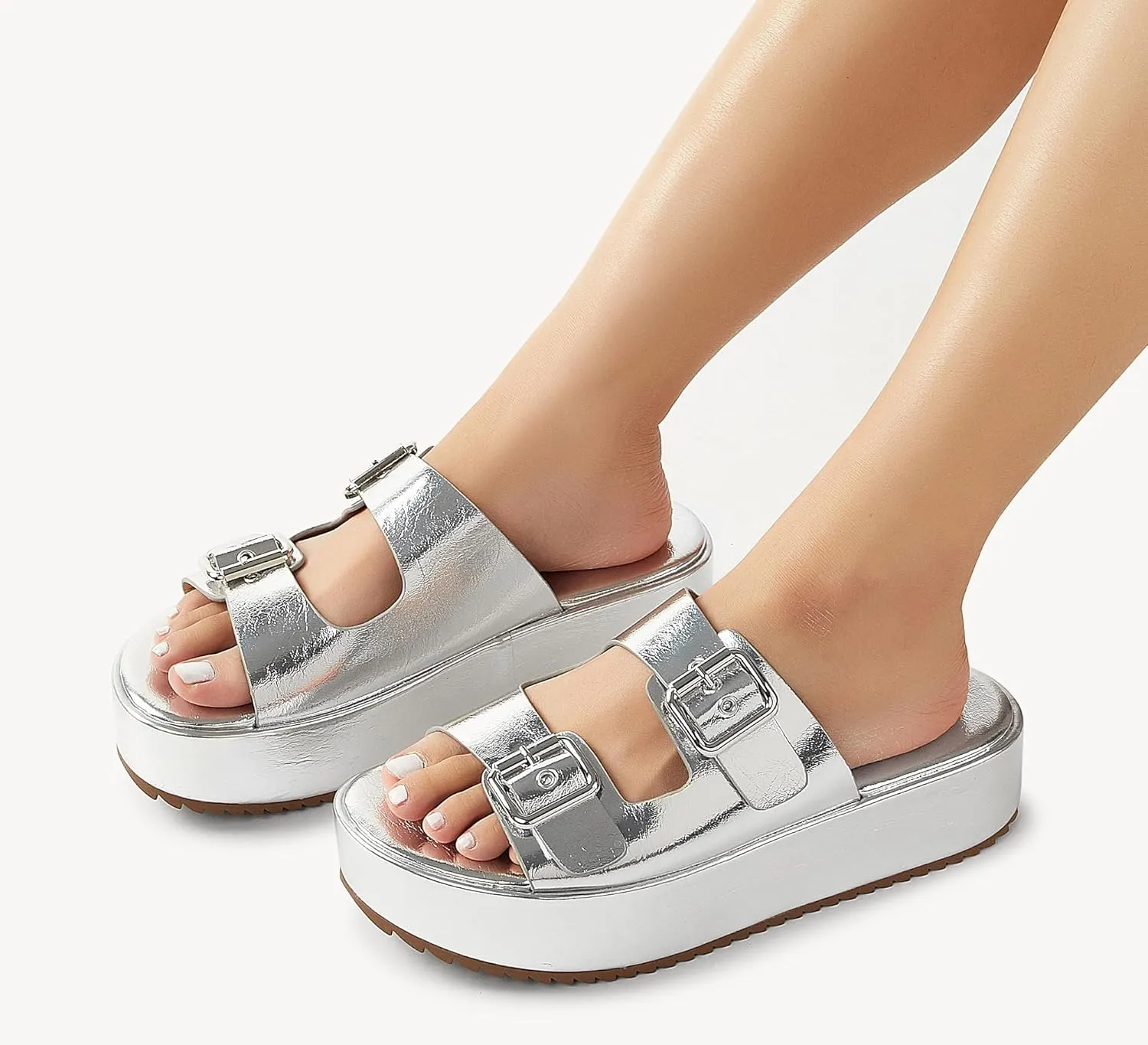 LUCKY STEP Women's Platform Slide Sandals Braided Adjustable Strap Flat Open Toe Summer Casual Shoes Beach Outdoor Wedge Woven Slipper