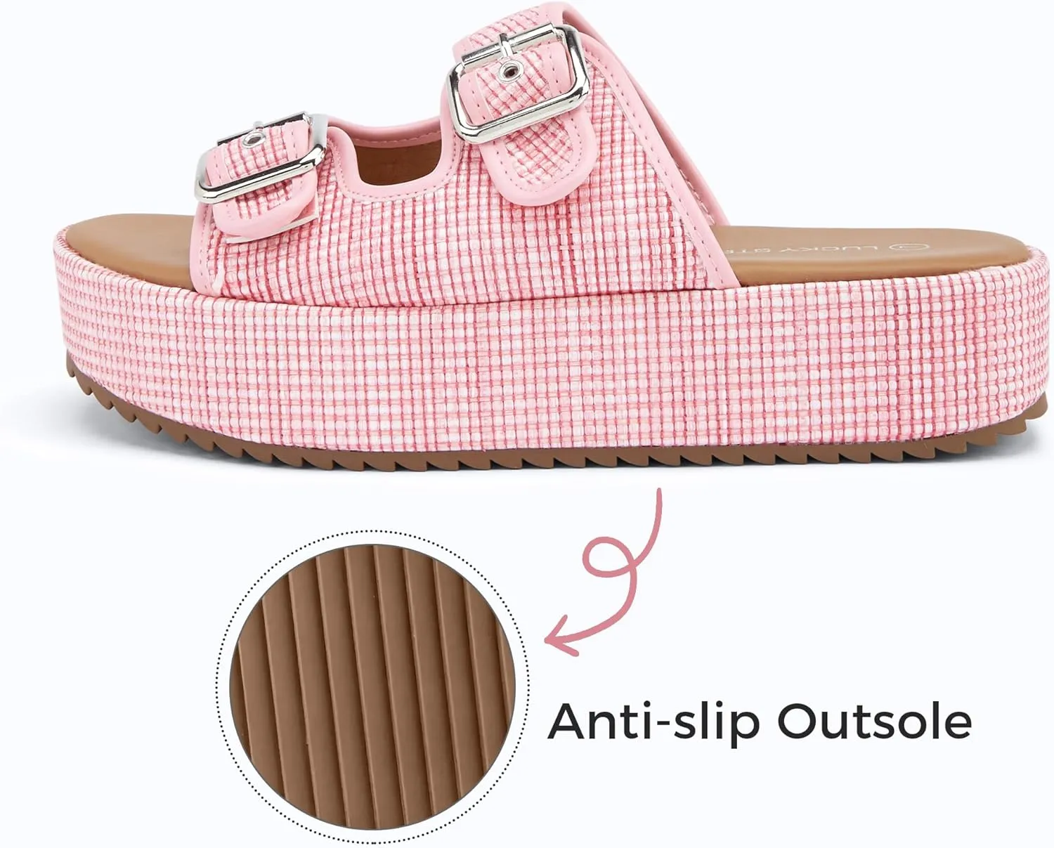LUCKY STEP Women's Platform Slide Sandals Braided Adjustable Strap Flat Open Toe Summer Casual Shoes Beach Outdoor Wedge Woven Slipper