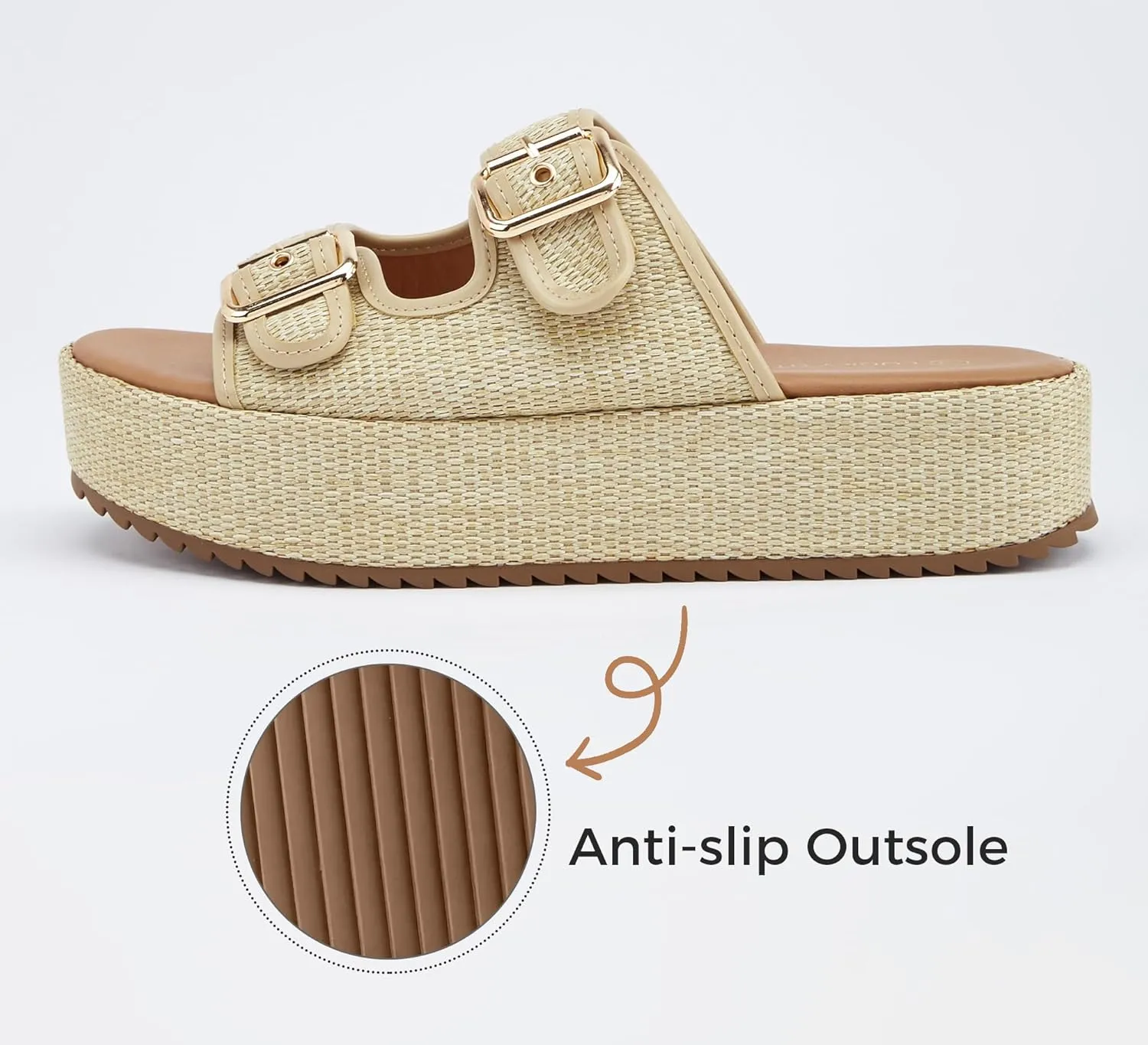 LUCKY STEP Women's Platform Slide Sandals Braided Adjustable Strap Flat Open Toe Summer Casual Shoes Beach Outdoor Wedge Woven Slipper