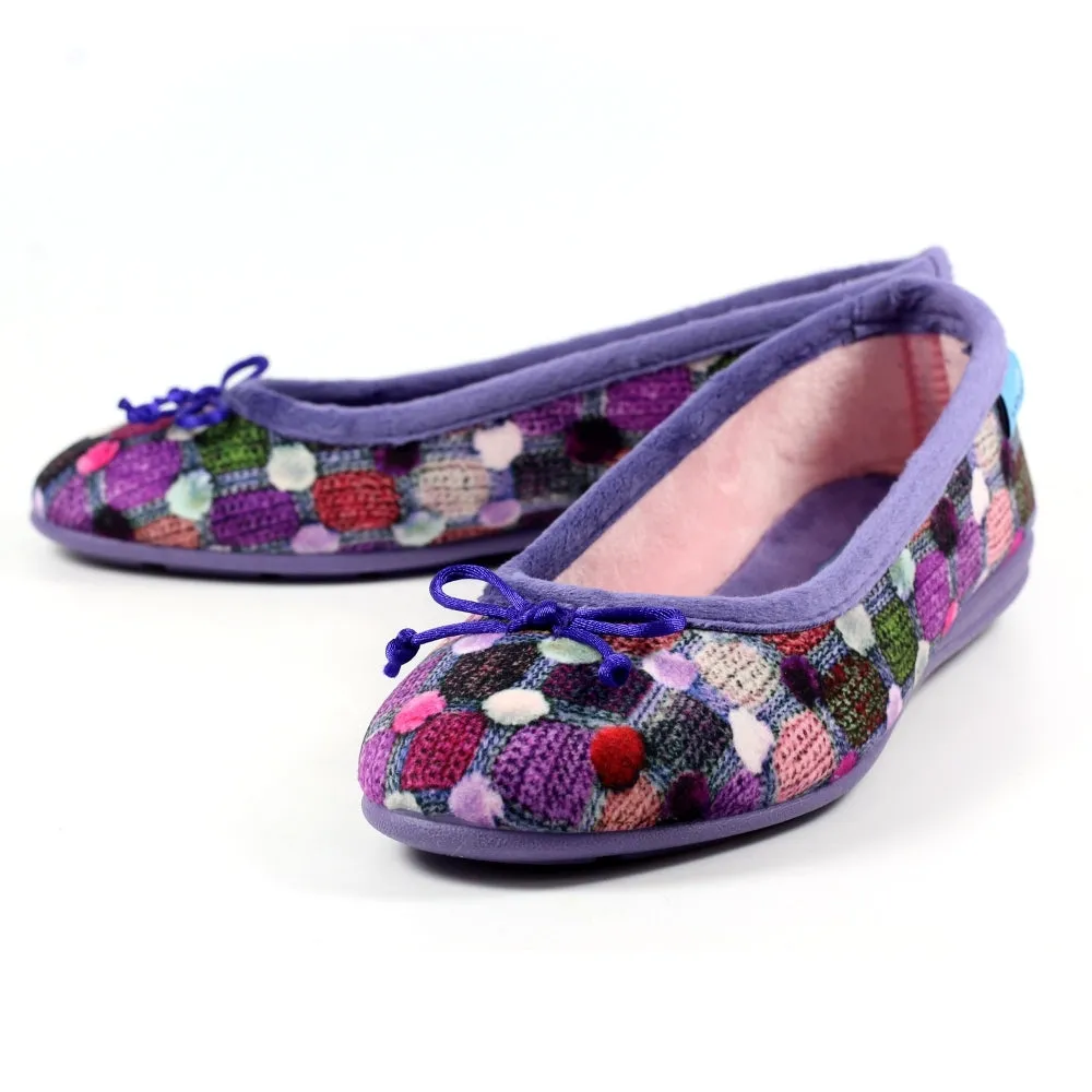 Lunar Magic Women's Full Slipper Pom Pom Effect Purple