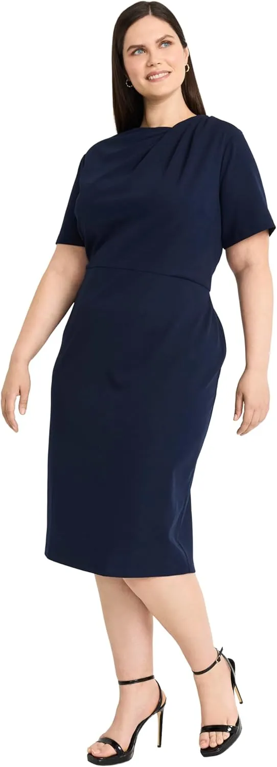 Maggy London Chic Asymmetric Crew Neck Short Sleeve Below The Knee Womens Dresses