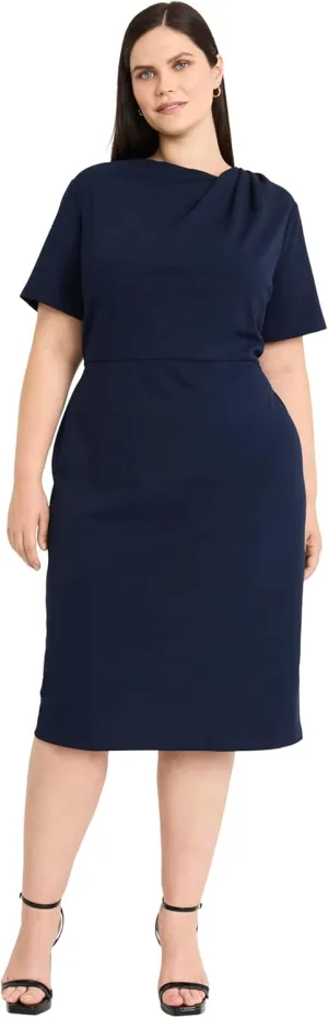 Maggy London Chic Asymmetric Crew Neck Short Sleeve Below The Knee Womens Dresses