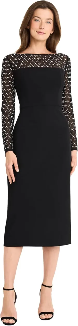 Maggy London Women's Sheath Dress with Heat Fix Illusion Neckline