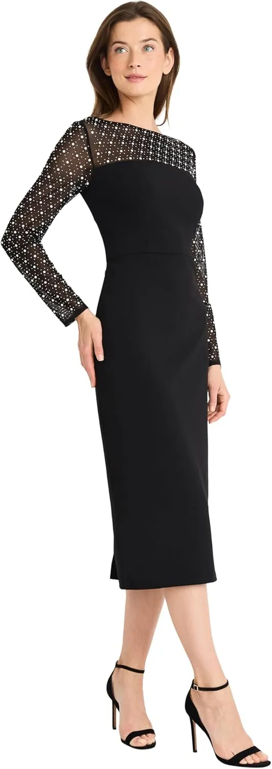 Maggy London Women's Sheath Dress with Heat Fix Illusion Neckline