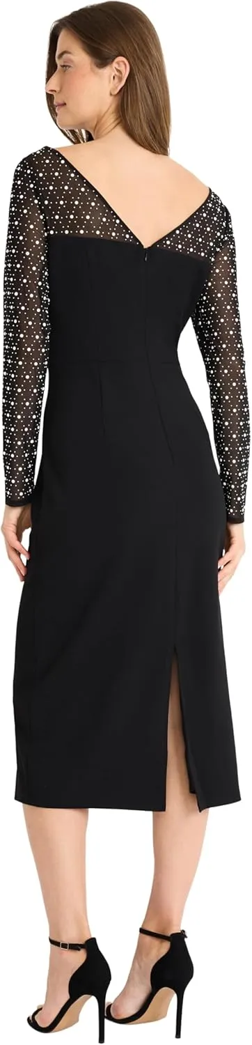 Maggy London Women's Sheath Dress with Heat Fix Illusion Neckline