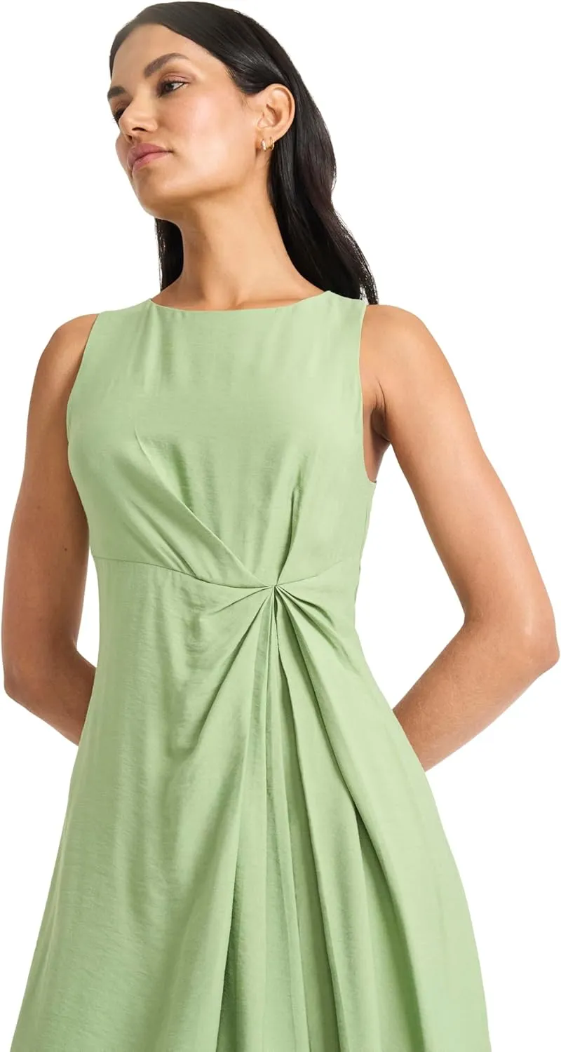 Maggy London Women's Sleeveless Asymmetrical Twist Front Textured Rayon Blend Special Occasion Midi Cocktail Dress